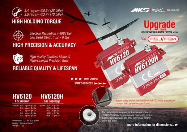 MKS HV6120 Wing Servo - 5.4Kg.cm 0.08s 11.0g 8mm 5 MKS HV6120 Wing Servo - 5.4Kg.cm 0.08s 11.0g 8mm - Image 5